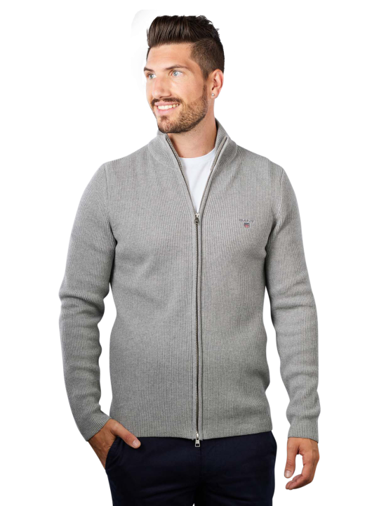 Gant Rib Texture Full Zip Cardigan Men's Sweater