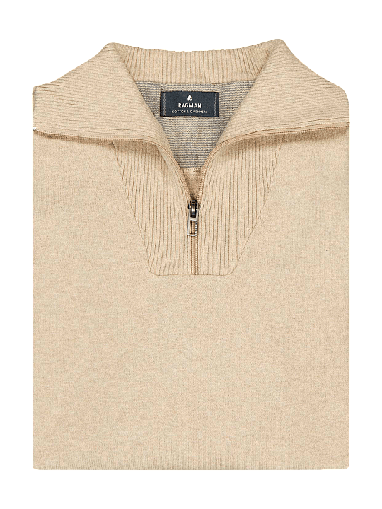 Ragman Zip Pullover Mock Neck Kashmir Men's Sweater