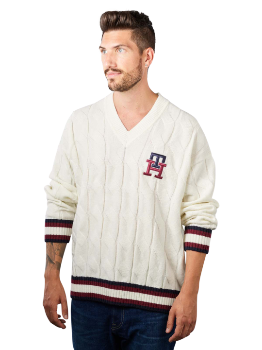Tommy Hilfiger Cable Cricket Pullover V-Neck Men's Sweater