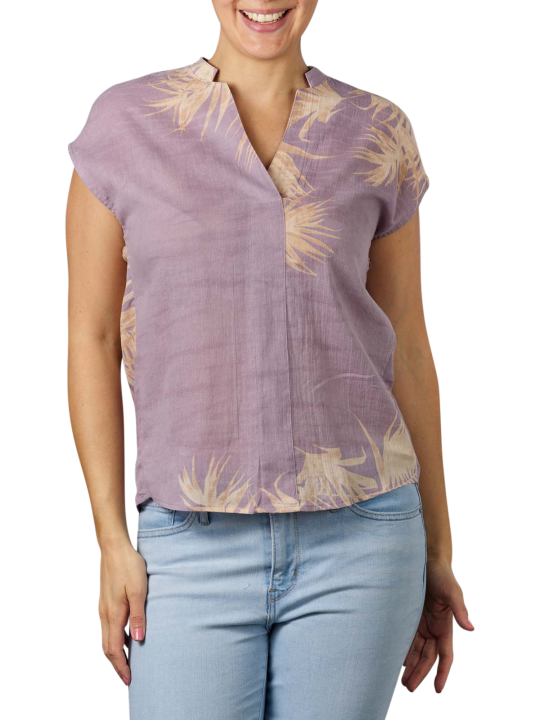 Yaya Printed V-Neck Top T-Shrit Damen Bluse