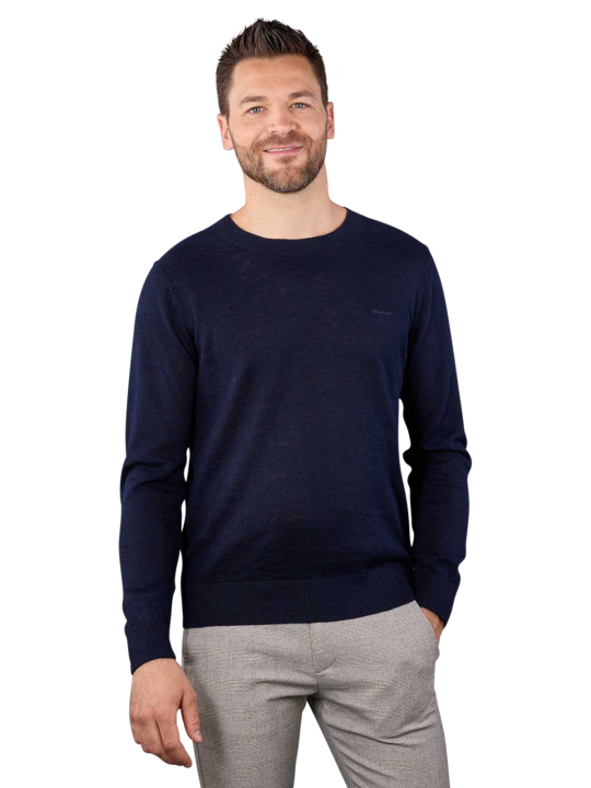 Gant Cotton Linen Pullover Crew Neck Men's Sweater