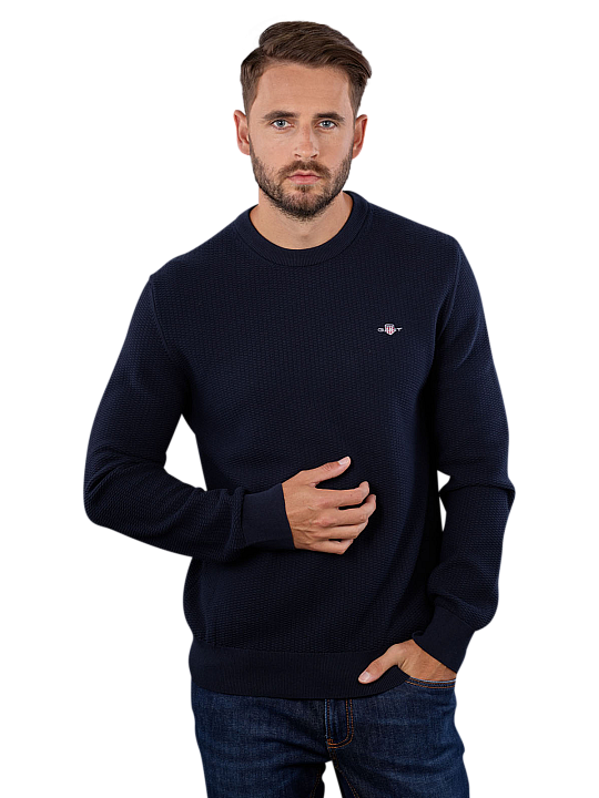 Gant Cotton Micro Textured Pullover Crew Neck Herren Pullover