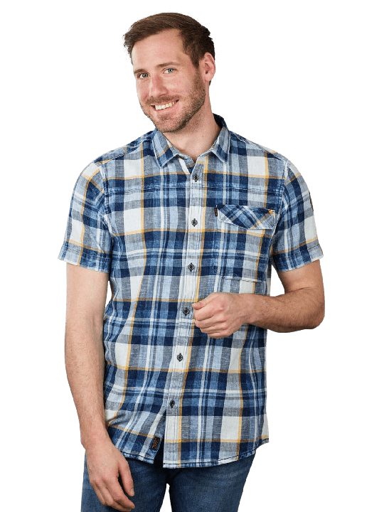 PME Legend Short Sleeve Shirt Indigo Check Herren Hemd